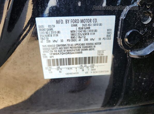 1FMSK7DH3RGA33005 2024 FORD EXPLORER Black Widok naklejki z numerem VIN