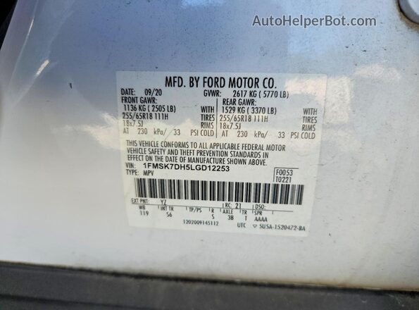 1FMSK7DH5LGD12253 2020 FORD EXPLORER Белый Вид подкапотного пространства