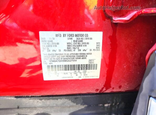 1FMSK7DH5MGA27554 2021 FORD EXPLORER Red Vista del compartimento del motor