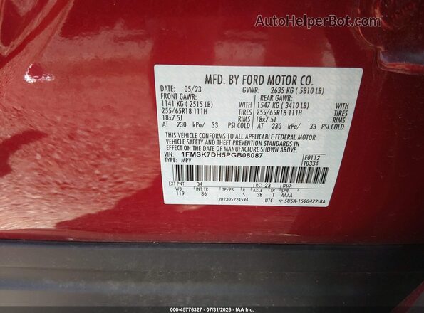 1FMSK7DH5PGB08087 2023 FORD EXPLORER Red Widok komory silnika