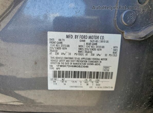 1FMSK7DH6MGB23046 2021 FORD EXPLORER Gray VIN sticker view