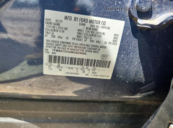 1FMSK7DH6MGB28666 2021 FORD EXPLORER Blue Engine compartment view