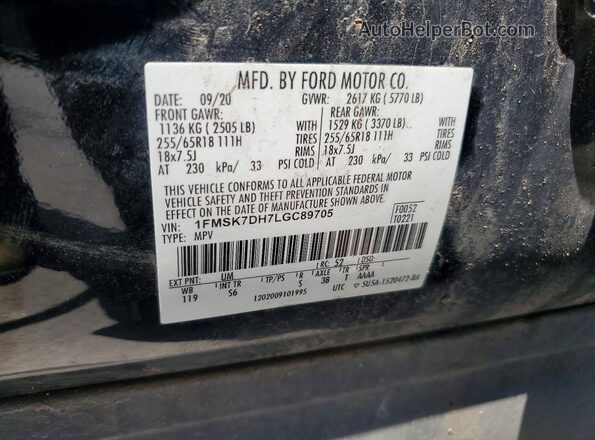 1FMSK7DH7LGC89705 2020 FORD EXPLORER Black VIN sticker view