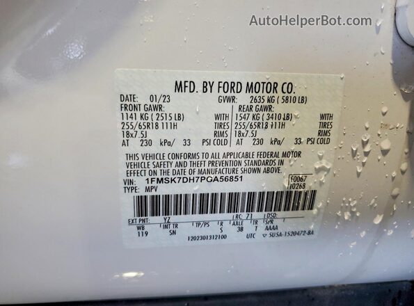 1FMSK7DH7PGA56851 2023 FORD EXPLORER White Вид наклейки з VIN-кодом