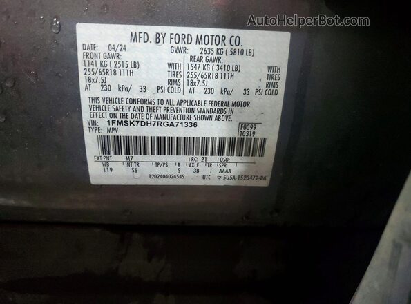 1FMSK7DH7RGA71336 2024 FORD EXPLORER Gray Vista del compartimento del motor