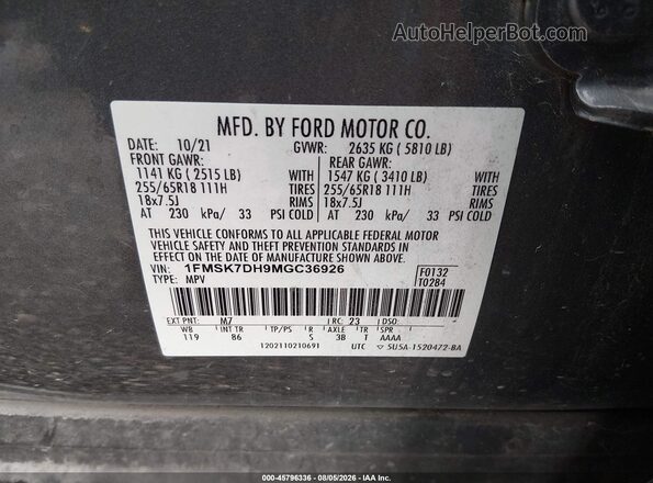 1FMSK7DH9MGC36926 2021 FORD EXPLORER Gray Widok komory silnika