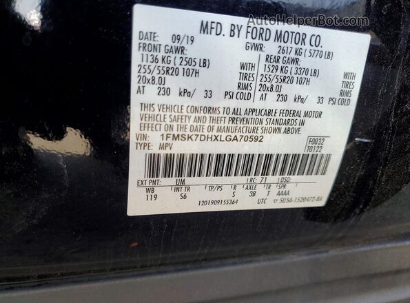 1FMSK7DHXLGA70592 2020 FORD EXPLORER Black Vista interior de 360 grados
