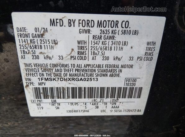 1FMSK7DHXRGA02513 2024 FORD EXPLORER Black Engine compartment view