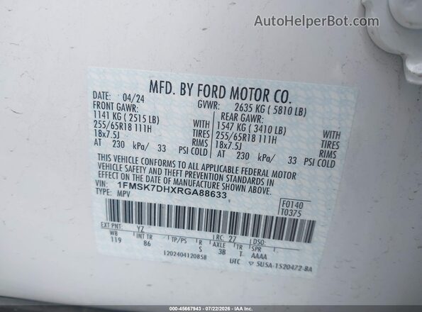 1FMSK7DHXRGA88633 2024 FORD EXPLORER White Вид підкапотного простору