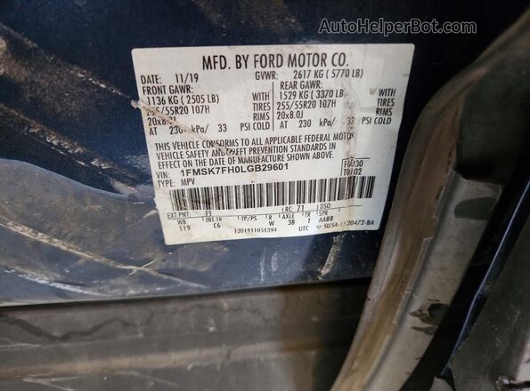 1FMSK7FH0LGB29601 2020 FORD EXPLORER Blue VIN sticker view