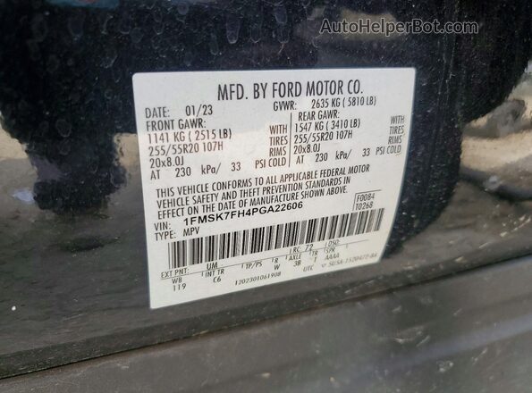 1FMSK7FH4PGA22606 2023 FORD EXPLORER Black Вид наклейки з VIN-кодом