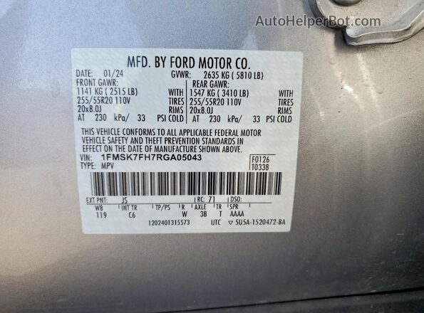 1FMSK7FH7RGA05043 2024 FORD EXPLORER Silver VIN կոդի պիտակի տեսք