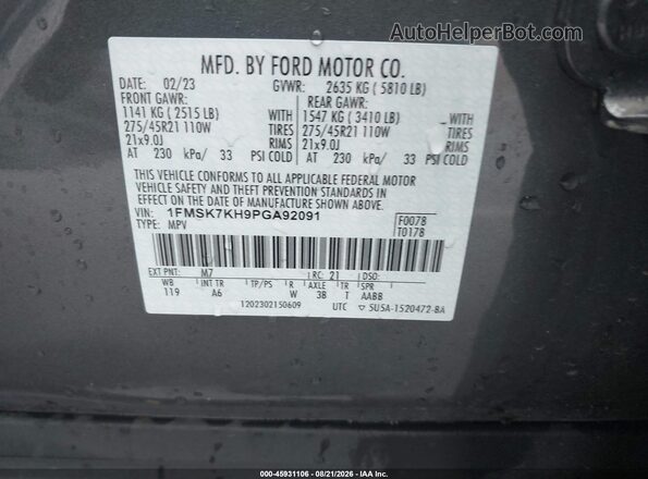 1FMSK7KH9PGA92091 2023 FORD EXPLORER Silver Widok komory silnika
