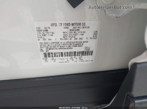 1FMSK7KH9RGA50359 2024 FORD EXPLORER Белый Вид подкапотного пространства