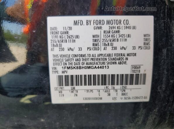 1FMSK8BH0MGA44013 2021 FORD EXPLORER Black VIN կոդի պիտակի տեսք
