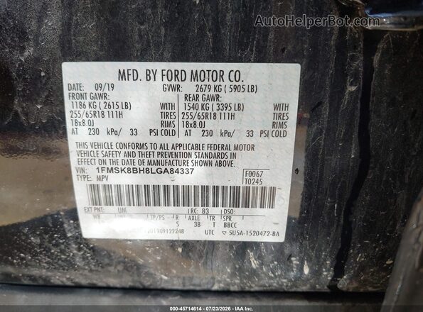 1FMSK8BH8LGA84337 2020 FORD EXPLORER Black ძრავის განყოფილების ხედი