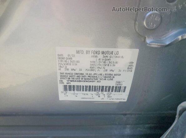 1FMSK8BHXNGA91163 2022 FORD EXPLORER Silver Vista del compartimento del motor
