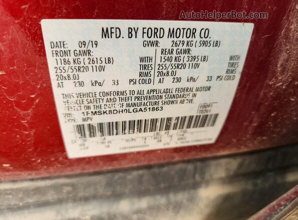 1FMSK8DH0LGA51863 2020 FORD EXPLORER Red Engine compartment view