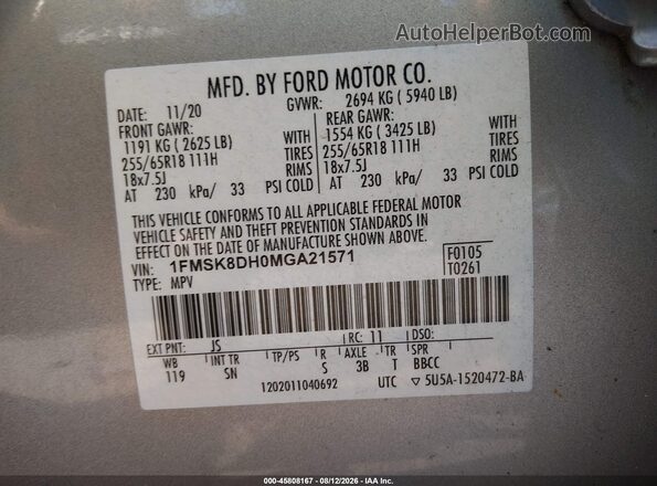 1FMSK8DH0MGA21571 2021 FORD EXPLORER Silver Widok komory silnika