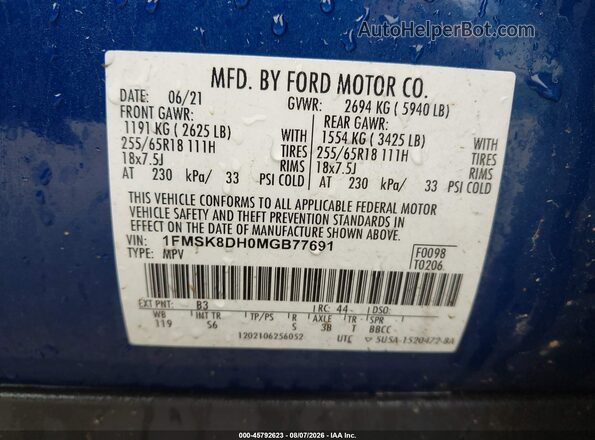 1FMSK8DH0MGB77691 2021 FORD EXPLORER Blue Widok komory silnika