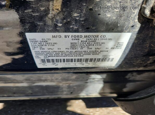 1FMSK8DH0PGA38360 2023 FORD EXPLORER Black VIN կոդի պիտակի տեսք