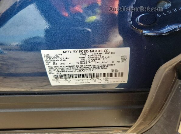 1FMSK8DH1LGA79042 2020 FORD EXPLORER Blue VIN კოდის სტიკერის ხედი
