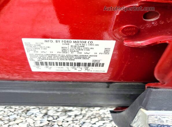 1FMSK8DH1LGC47889 2020 FORD EXPLORER Red 360 interior view
