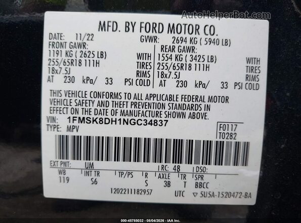 1FMSK8DH1NGC34837 2022 FORD EXPLORER Black Вид підкапотного простору