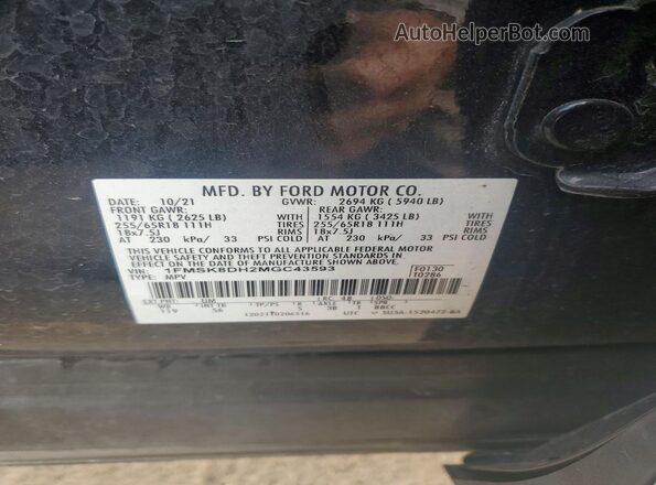 1FMSK8DH2MGC43593 2021 FORD EXPLORER Black Vista de la etiqueta del VIN