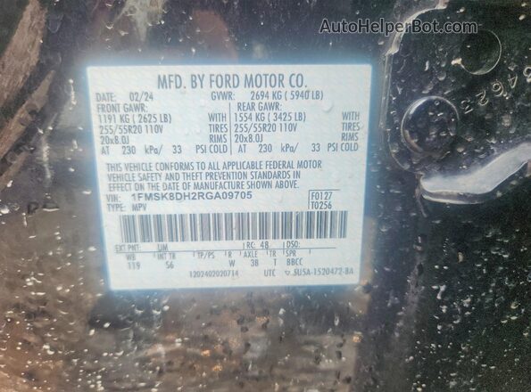 1FMSK8DH2RGA09705 2024 FORD EXPLORER Black Vista del compartimento del motor