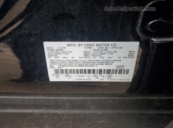 1FMSK8DH3MGA03971 2021 FORD EXPLORER Black ძრავის განყოფილების ხედი