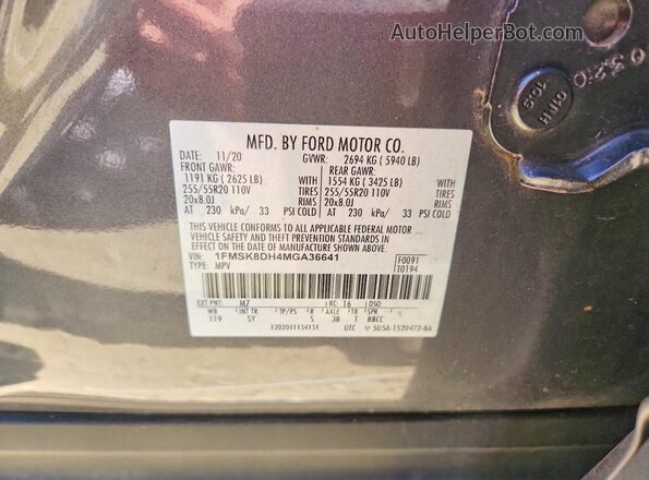 1FMSK8DH4MGA36641 2021 FORD EXPLORER Серебряный Вид наклейки с VIN-кодом