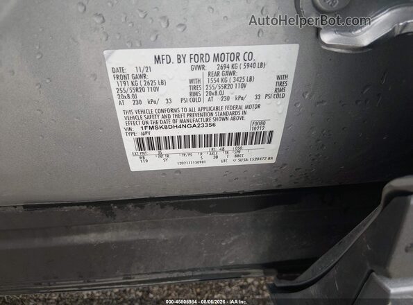 1FMSK8DH4NGA23356 2022 FORD EXPLORER Silver Vista del compartimento del motor