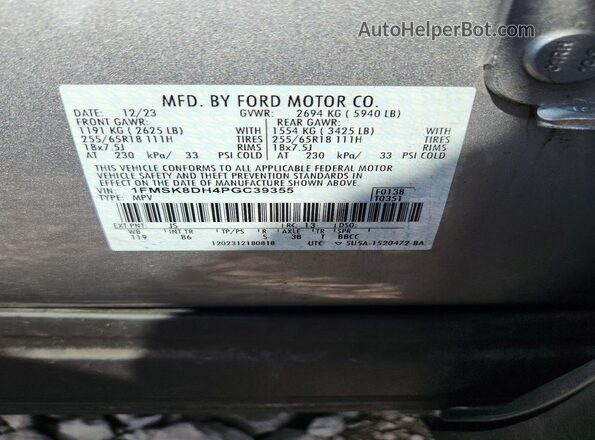 1FMSK8DH4PGC39355 2023 FORD EXPLORER Silver Engine compartment view