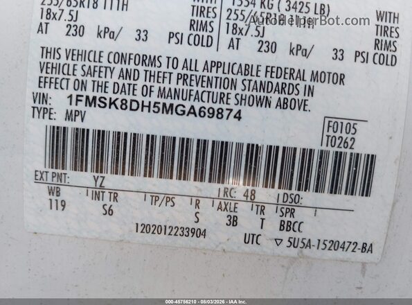 1FMSK8DH5MGA69874 2021 FORD EXPLORER White ძრავის განყოფილების ხედი