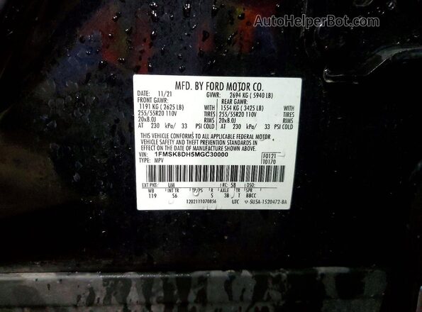 1FMSK8DH5MGC30000 2021 FORD EXPLORER Black Widok naklejki z numerem VIN