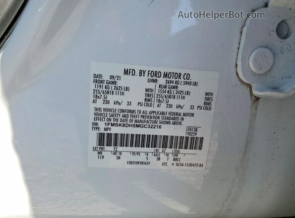 1FMSK8DH5MGC32216 2021 FORD EXPLORER White VIN sticker view