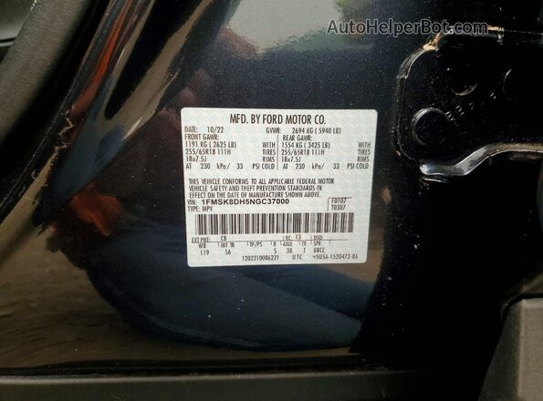 1FMSK8DH5NGC37000 2022 FORD EXPLORER Black Widok naklejki z numerem VIN