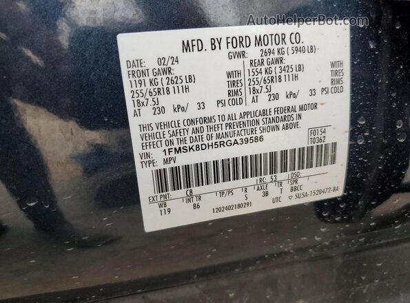 1FMSK8DH5RGA39586 2024 FORD EXPLORER Blue VIN կոդի պիտակի տեսք