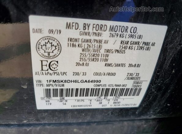 1FMSK8DH6LGA64990 2020 FORD EXPLORER Black Widok wnętrza 360 stopni