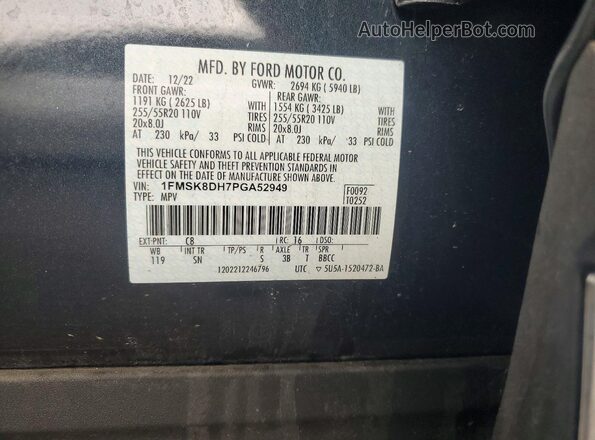1FMSK8DH7PGA52949 2023 FORD EXPLORER Синий Вид наклейки с VIN-кодом