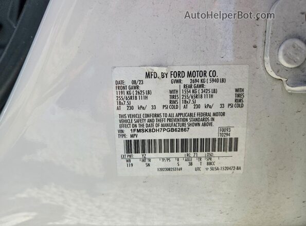 1FMSK8DH7PGB62867 2023 FORD EXPLORER Белый Вид наклейки с VIN-кодом