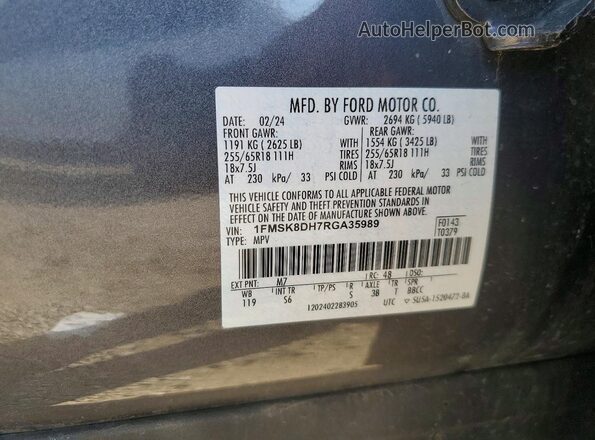 1FMSK8DH7RGA35989 2024 FORD EXPLORER Gray VIN կոդի պիտակի տեսք