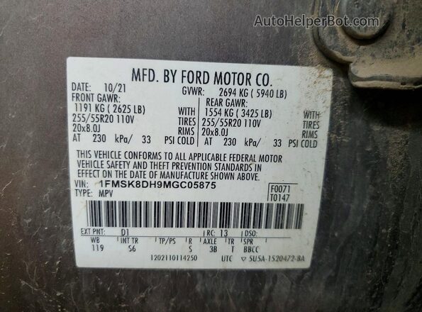 1FMSK8DH9MGC05875 2021 FORD EXPLORER Brown Vista de la etiqueta del VIN