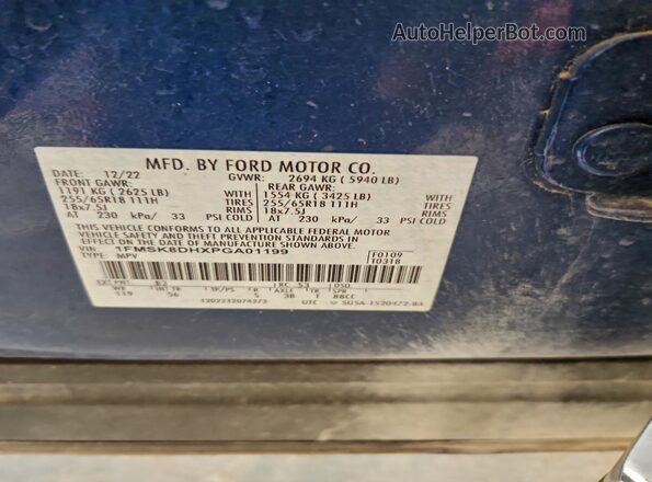 1FMSK8DHXPGA01199 2023 FORD EXPLORER Blue 