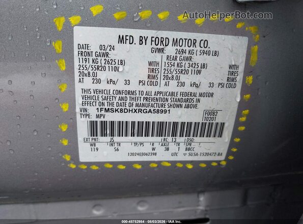 1FMSK8DHXRGA58991 2024 FORD EXPLORER Silver Вид підкапотного простору