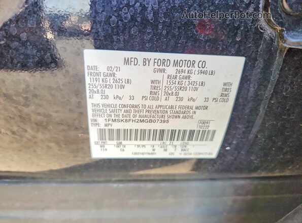 1FMSK8FH2MGB07395 2021 FORD EXPLORER Black VIN sticker view