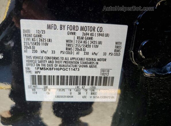 1FMSK8FH6PGC11473 2023 FORD EXPLORER Black Вид наклейки з VIN-кодом