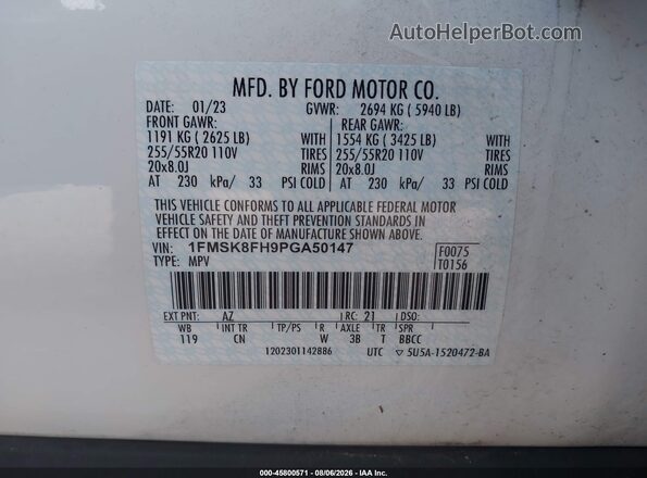1FMSK8FH9PGA50147 2023 FORD EXPLORER White ძრავის განყოფილების ხედი