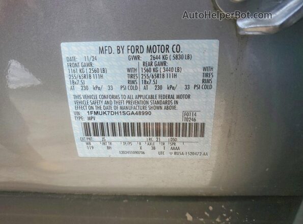 1FMUK7DH1SGA48990 2025 FORD EXPLORER Серебряный Панорамный вид салона 360°